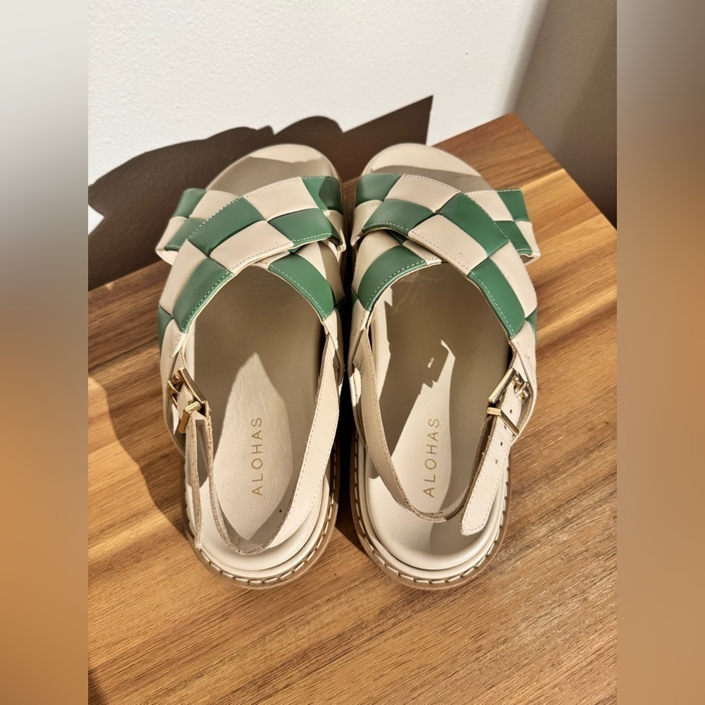 Alohas Marshmallow Scacchi Sandals Platform Leather Checkered Green Size 41 EUC - Picture 8 of 11